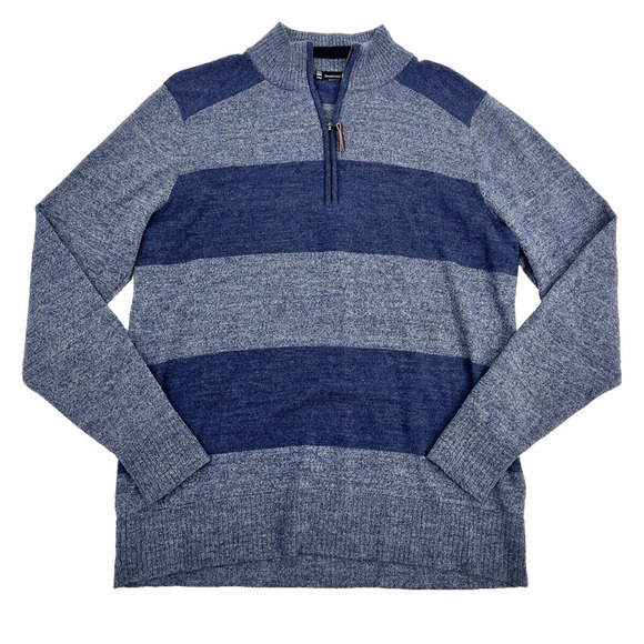 Smartwool Men's 1/4 Zip Blue Stripe Wool Blend Pullover Sweater - Picture 1 of 11